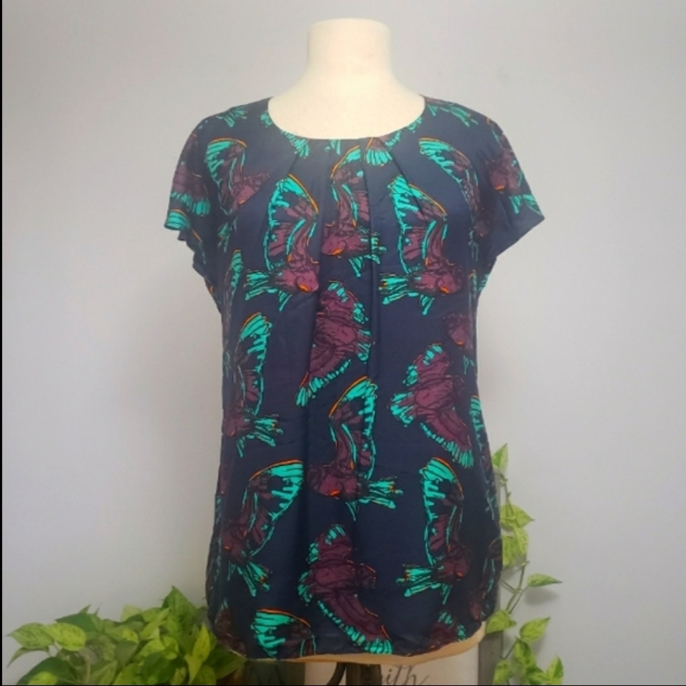 Anthropologie Boden Women's Top Size 6 Ravello Navy Bird print